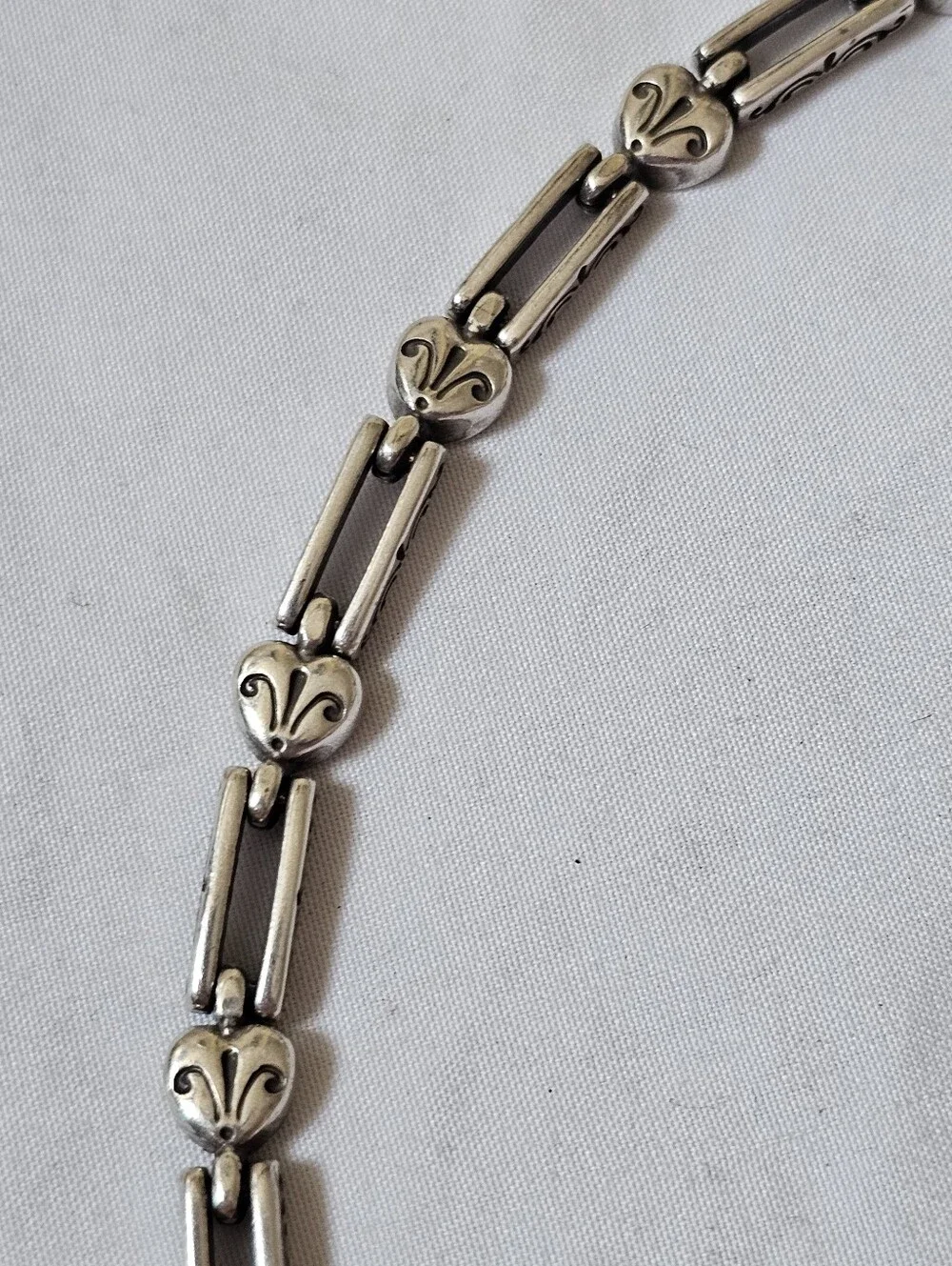 Brighton Pompeii Hearts Scrolled Bar Link Silver-Tone Bracelet